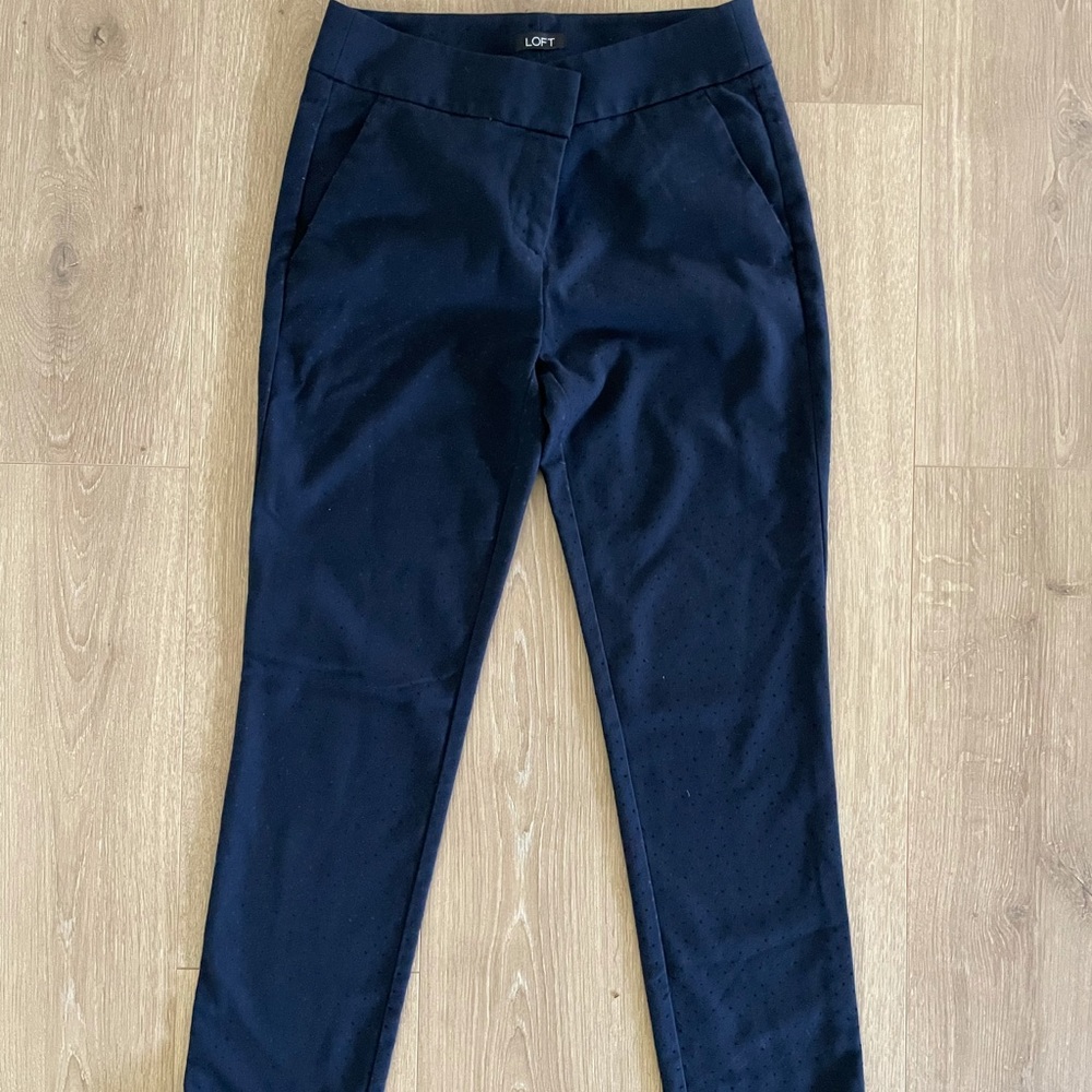 Loft Navy Blue Dot Crop Marissa Pants